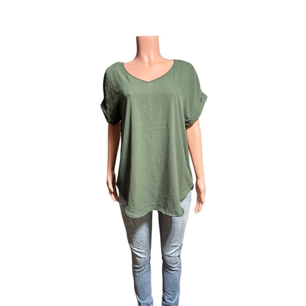 Zenana women's V-neck green short sleeve chiffon top XL